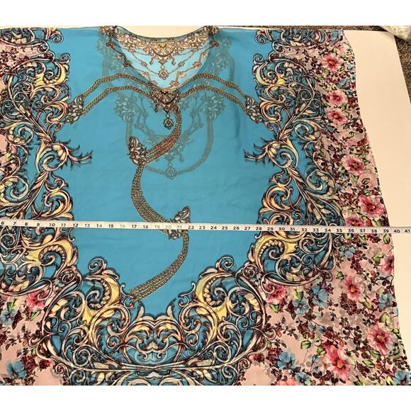 Kaftan Kimono Dress Sz XL Blue Sequins Summer Beach Wear CoverUp Vacation Cruise - Picture 10 of 13